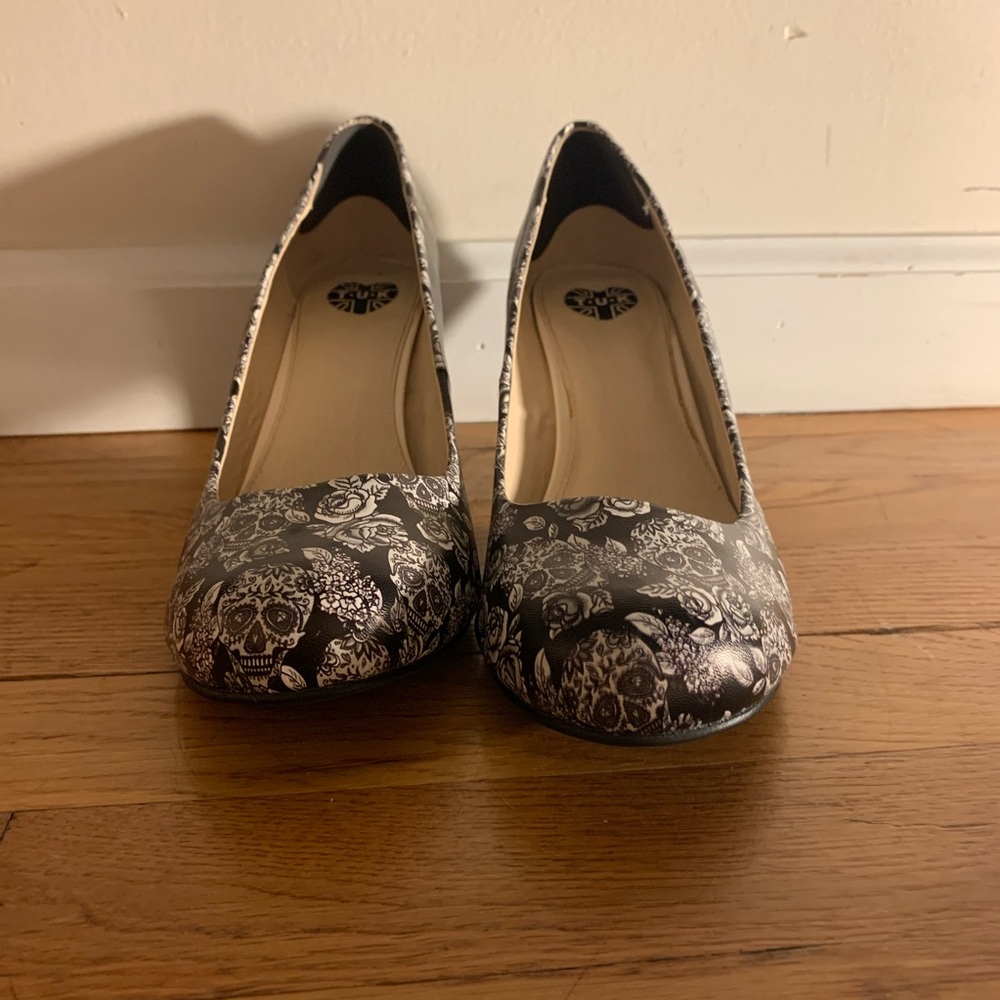 T.U.K sugar skull flower heels